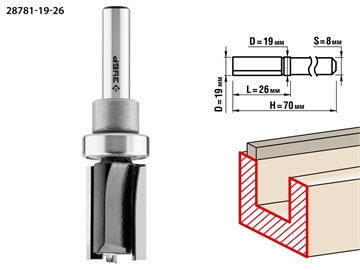 ЗУБР  19 x 26 мм, хвостовик 8 мм, фреза пазовая прямая с верхним подшипником, Профессионал (28781-19-26) 28781-19-26