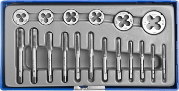 ЗУБР  18 предм., сталь 9ХС, набор метчиков и плашек в пластиковом боксе (28120-H18) 28120-H18
