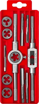 ЗУБР  12 предм., сталь 9ХС, набор метчиков и плашек в пластиковом боксе (28121-H12) 28121-H12