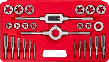 ЗУБР  27 предм., сталь 9ХС, набор метчиков и плашек в пластиковом боксе (28123-H27) 28123-H27