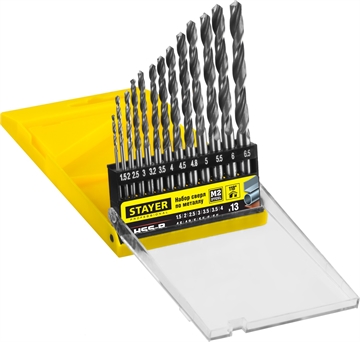 STAYER  HSS-R, 13 шт, (1.5-6.5 мм), быстрорежущая сталь P6M5, класс В, набор сверл по металлу, Professional (29602-H13) 29602-H13_z01