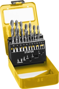 STAYER  HSS-R, 19 шт, (1-10 мм), быстрорежущая сталь P6M5, класс В, мет.бокс, набор сверл по металлу, Professional (29602-H19-M) 29602-H19-M_z01