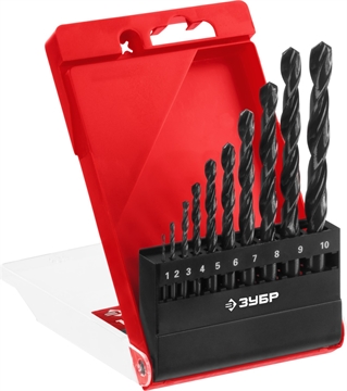 ЗУБР  10 шт, (1-10 мм), сталь Р4М2, класс В, набор сверл по металлу (29605-H10) 29605-H10