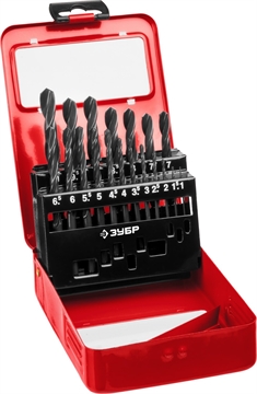 ЗУБР  19 шт, (1-10 мм), сталь Р4М2, класс В, мет.бокс, набор сверл по металлу (29605-H19) 29605-H19