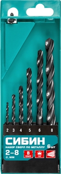 СИБИН  6 шт, (2-8 мм), быстрорежущая сталь, класс В, набор сверл по металлу (29610-H6) 29610-H6