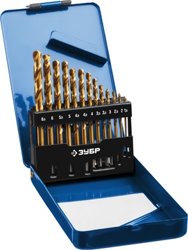 ЗУБР  ТИТАН, 13 шт, (1.5-6.5 мм), сталь Р6М5, класс А, титановое покрытие, набор сверл по металлу, Профессионал (29615-H13) 29615-H13_z01