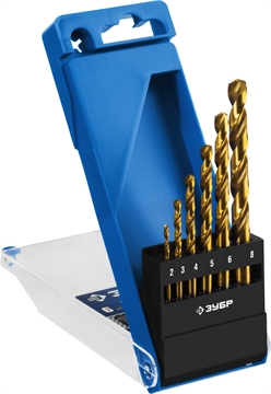 ЗУБР  ТИТАН, 6 шт, (2-8 мм), сталь Р6М5, класс А, титановое покрытие, набор сверл по металлу, Профессионал (29615-H6) 29615-H6