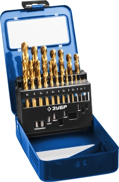 ЗУБР  ТИТАН, 19 шт, (1-10 мм), сталь Р6М5, класс А, титановое покрытие, набор сверл по металлу, Профессионал (29617-H19) 29617-H19_z01