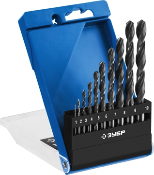 ЗУБР  ПРОФ-В, 10 шт, (1-10 мм), сталь Р6М5, класс В, набор сверл по металлу, Профессионал (29621-H10) 29621-H10