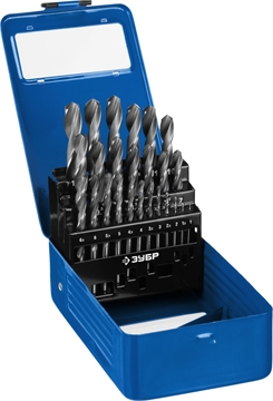 ЗУБР  ПРОФ-В, 25 шт, (1-13 мм), сталь Р6М5, класс В, мет.бокс, набор сверл по металлу, Профессионал (29621-H25) 29621-H25