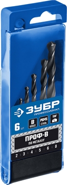 ЗУБР  ПРОФ-В, 6 шт, (2-8 мм), сталь Р6М5, класс В, набор сверл по металлу, Профессионал (29621-H6) 29621-H6