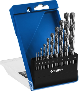 ЗУБР  ПРОФ-А, 10 шт, (1-10 мм), сталь Р6М5, класс А, набор сверл по металлу, Профессионал (29625-H10) 29625-H10