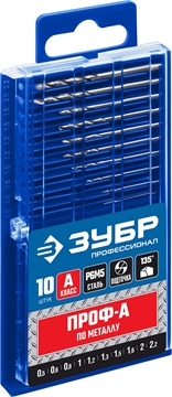 ЗУБР  ПРОФ-А, 10 шт, (0.5-2.2 мм), сталь Р6М5, класс А, для печатных плат, набор сверл по металлу, Профессионал (29625-H10-P) 29625-H10-P