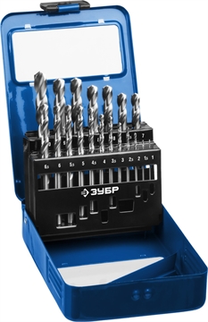 ЗУБР  ПРОФ-А, 19 шт, (1-10 мм), сталь Р6М5, класс А, мет.бокс, набор сверл по металлу, Профессионал (29625-H19) 29625-H19