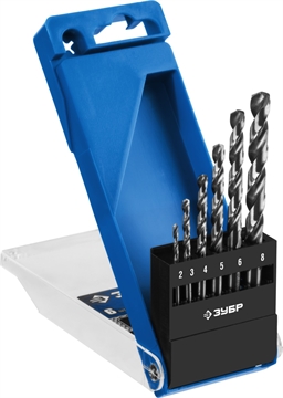 ЗУБР  ПРОФ-А, 6 шт, (2-8 мм), сталь Р6М5, класс А, набор сверл по металлу, Профессионал (29625-H6) 29625-H6