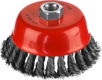 MIRAX  100 мм, жгутированная стальная проволока 0.5 мм, чашечная щетка-крацовка для УШМ (35104-100) 35104-100