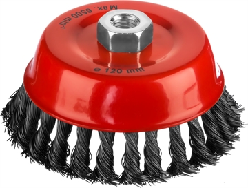 MIRAX  120 мм, жгутированная стальная проволока 0.5 мм, чашечная щетка-крацовка для УШМ (35104-120) 35104-120