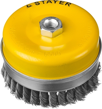 STAYER  120 мм, жгутированная стальная проволока 0.5 мм, чашечная щетка-крацовка для УШМ, Professional (35137-120) 35137-120