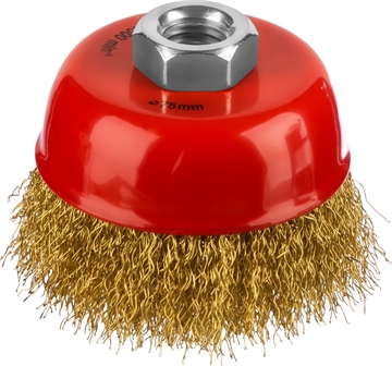 MIRAX  75 мм, витая стальная латунированная проволока 0.3 мм, чашечная щетка-крацовка для УШМ (35142-075) 35142-075