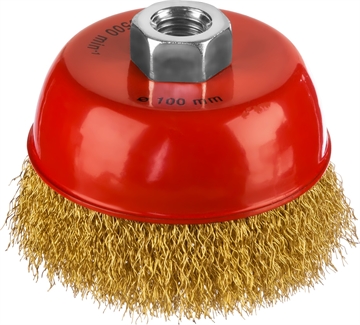 MIRAX  100 мм, витая стальная латунированная проволока 0.3 мм, чашечная щетка-крацовка для УШМ (35142-100) 35142-100