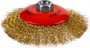 MIRAX  125 мм, витая стальная латунированная проволока 0.3 мм, коническая щетка-крацовка для УШМ (35143-125) 35143-125