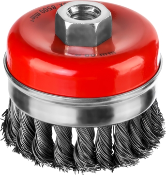 MIRAX  80 мм, жгутированная стальная проволока 0.5 мм, чашечная щетка-крацовка для УШМ (35144-080) 35144-080