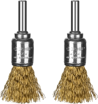 ЗУБР  2 шт, 17 мм, витая стальная латунированная проволока 0.3 мм, набор кистевых щеток-крацовок для дрели, Профессионал (35225-17-H2) 35225-17-H2_z02