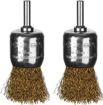 ЗУБР  30 мм, витая стальная латунированная проволока 0.3 мм, набор кистевых щеток для дрели, Профессионал (35225-30-H2) 35225-30-H2_z02