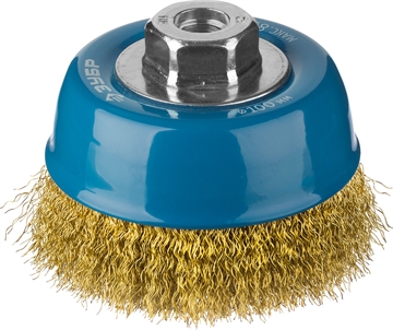ЗУБР  100 мм, витая стальная латунированная проволока 0.3 мм, чашечная щетка-крацовка для УШМ, Профессионал (3526-100) 3526-100_z02