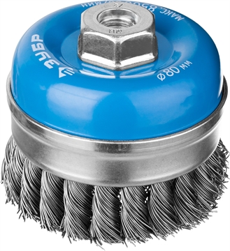 ЗУБР  80 мм, жгутированная стальная проволока 0.5 мм, усиленная чашечная щетка-крацовка для УШМ, Профессионал (3527-080) 3527-080_z02