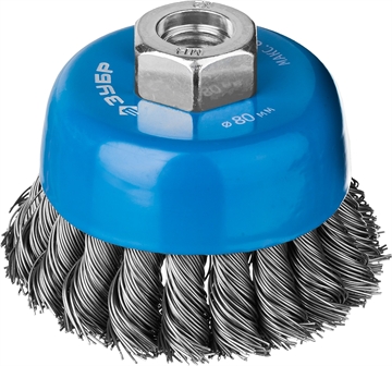 ЗУБР  80 мм, стальная проволока 0.5 мм, чашечная щетка-крацовка для УШМ, Профессионал (35275-080) 35275-080_z02