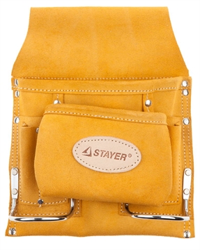 STAYER  кожаная, 2 скобы, поясная сумка для инструментов с 8 карманами, Professional (38515) 38515