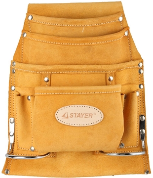 STAYER  кожаная, 2 скобы, поясная сумка для инструментов с 10 карманами, Professional (38517) 38517