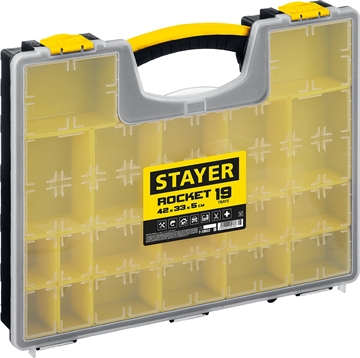 STAYER  ROCKET-19, 420 x 330 x 50 мм, (16.5″), пластиковый органайзер с 19 съемными лотками (2-38032) 2-38032_z01