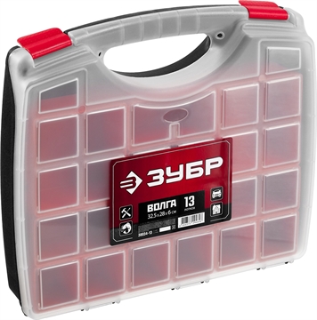 ЗУБР  ВОЛГА-13, 325 х 280 х 60 мм, пластиковый органайзер с 13 съемными лотками (38034-13) 38034-13