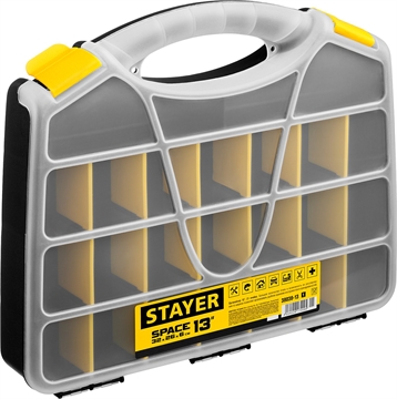 STAYER  SPACE-13, 320 х 260 х 60 мм, (13″), пластиковый органайзер с 21 ячейкой (38038-13) 38038-13_z01