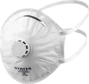 STAYER  KV-80, класс защиты FFP1, коническая, 10 шт в коробке, фильтрующая полумаска с клапаном выдоха (11110-H10) 11110-H10_z01
