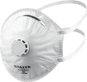 STAYER  KV-80, класс защиты FFP1, коническая, фильтрующая полумаска с клапаном выдоха (11110) 11110_z01