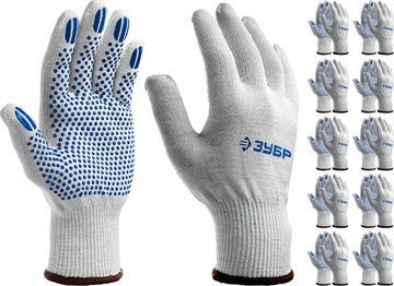 ЗУБР  ТОЧКА+, L-XL, мягкое покрытие, с точками увеличенного размера, ПВХ-гель, 10 пар, перчатки, Профессионал (11451-K10) 11451-K10