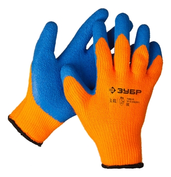 ЗУБР  УРАЛ, L-XL, акрил, рельефное латексное покрытие, сигнальный цвет, утеплённые перчатки, Профессионал (11465-XL) 11465-XL
