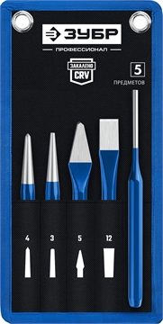 ЗУБР  5 предметов, набор шестигранных зубил и кернеров в чехле, Профессионал (21070-H5) 21070-H5