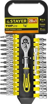 STAYER  RSS 28S, 28 предм., (1/4″), набор торцовых головок и бит-головок (27754-H28) 27754-H28