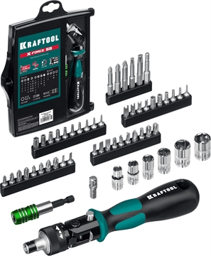 KRAFTOOL  Expert-55, 55 предм., реверсивная отвертка с насадками (25554-H55) 25554-H55_z01