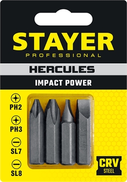STAYER  Hercules, 36 мм, 4 шт, биты для ударной отвертки, Professional (25667-S4) 25667-S4_z01