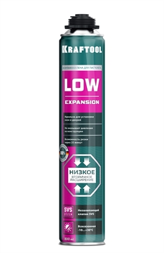 KRAFTOOL  LOW EXPANSION, 800 мл, пистолетная, всесезонная, SVS, не залипающий клапан, выход до 50 л, монтажная пена (41181) 41181_z01