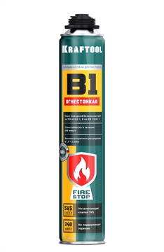 KRAFTOOL  FIRE STOP B1, 750 мл, пистолетная, огнестойкая, не залипающий клапан, 240°С, SVS, выход до 45 л, монтажная пена (41186) 41186_z01