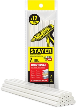 STAYER  Universal, 7 х 150 мм, 12 шт, прозрачные, универсальные клеевые стержни Professional (06817-12) 06817-12