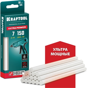 KRAFTOOL  Ultra Power, 7 х 150 мм, 16 шт, прозрачные, ультрамощные клеевые стержни (06837-16) 06837-16