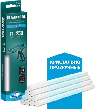 KRAFTOOL  Cristal, 11 х 250 мм, 10 шт, кристально прозрачные, клеевые стержни (06846-10) 06846-10