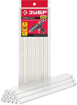 ЗУБР  11 х 200 мм, 12 шт, прозрачные универсальные клеевые стержни (06854-12) 06854-12